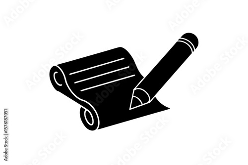 Paper roll document pencil writing note taking silhouette vector illustration