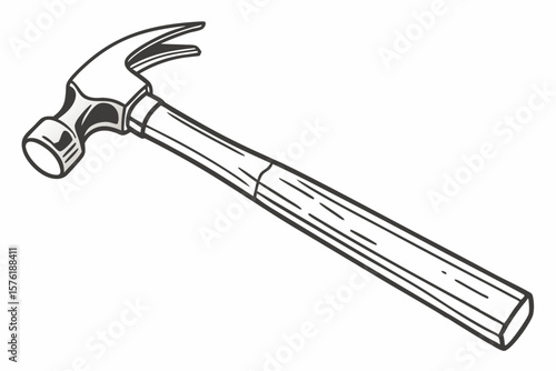Monochrome Claw Hammer Illustration Tool for Carpentry Work and Woodworking Projects Shows Traditional Design