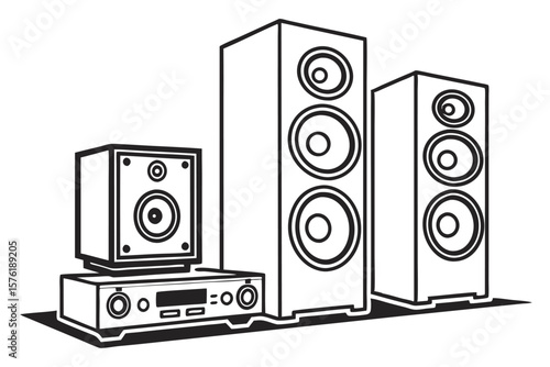 Illustration of a Stereo System with Loudspeakers and Receiver Creating Dynamic Audio Experiences in Home Entertainment