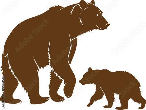 Brown bear vector silhouette illustration of a wild mammal