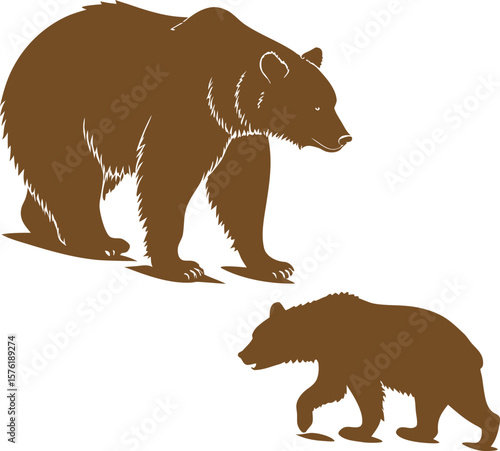 Brown bear vector animal illustration, a wild mammal silhouette