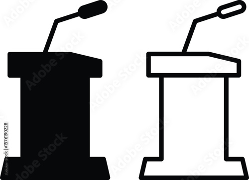 Tribune icon set in two styles . Speaking platform for leader or politician minister icon . design in modern style. Vector illustration
