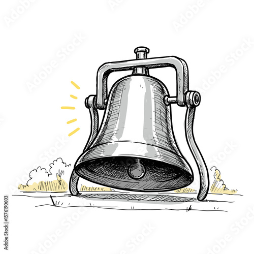 Vintage bell with ornate handle ringing in outdoor setting  