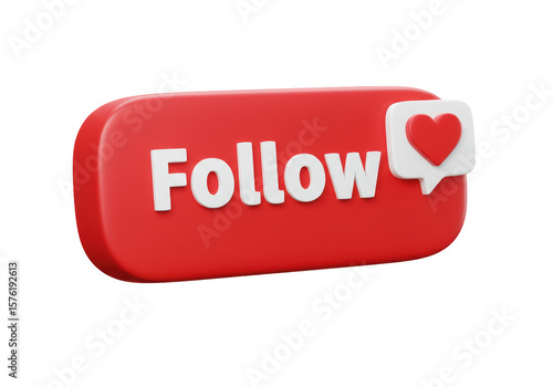Isolated Red Follow Button with White Heart Notification