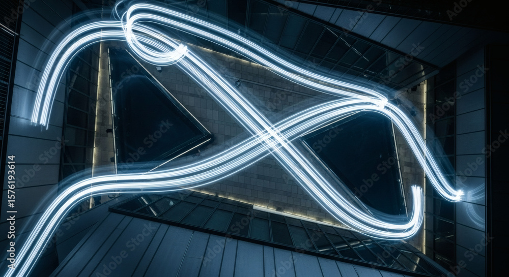 Fototapeta premium Abstract Light Trails Forming an Infinity Symbol Over Modern Architecture.