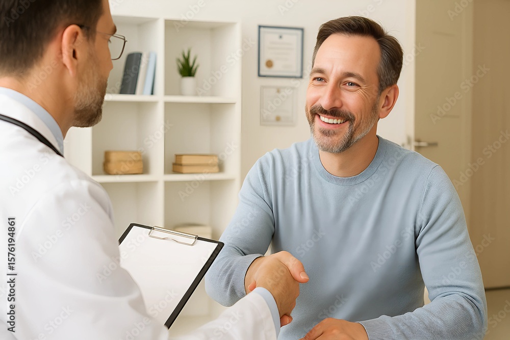 Obraz premium Doctor and Patient Handshake - Positive Medical Outcome - Trust in Healthcare
