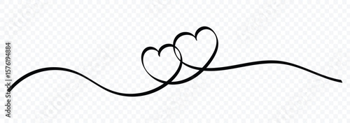 Hearts continuous one line art drawing. Continuous single line drawing of heart shape isolated on white background. Symbol of love one line abstract minimalist doodle outline. Vector illustration.