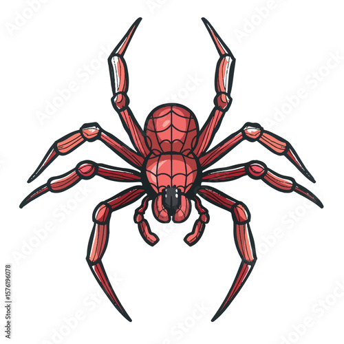 Stylized Red Spider with UpwardPointing Pedipalps and Detailed Body