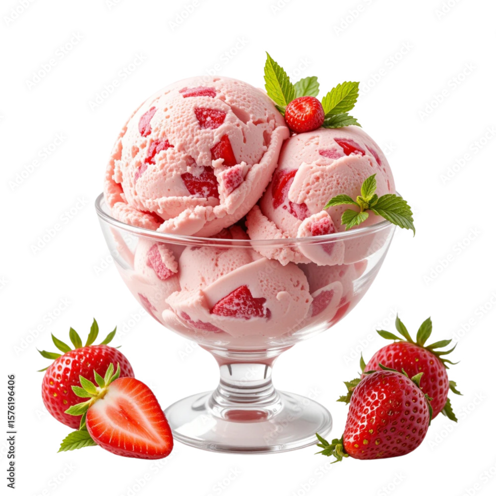 Delicious Strawberry Ice Cream Delight in a Glass Bowl Delicious Strawberry Ice Cream Delight in a Glass Bowl