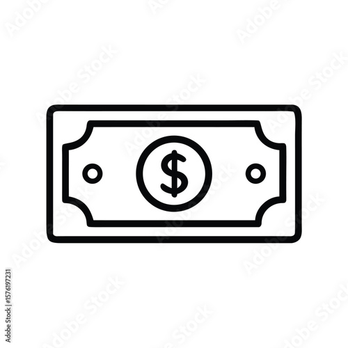 Free Download Dollar Money Icon in Flat Line Style – Black and White Currency Symbol Isolated on White Background. - GFXLoad