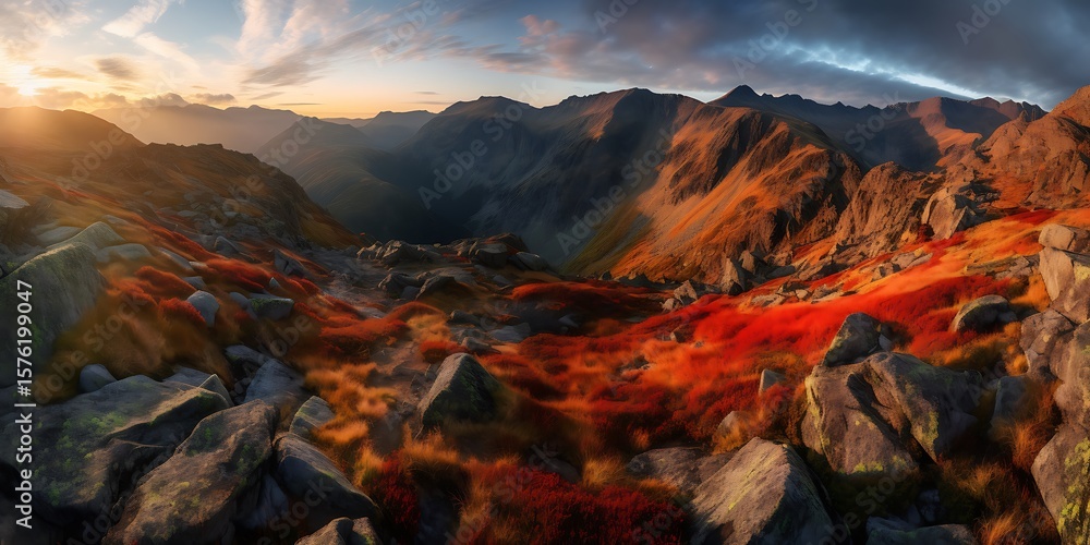 Obraz premium Spectacular Autumn Sunset over Majestic Mountain Range
