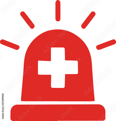 Vector icon of a red emergency siren with a centered white medical cross, symbolizing urgent healthcare alerts, emergency services, fast medical assistance, and life-saving signals for hospital brandi