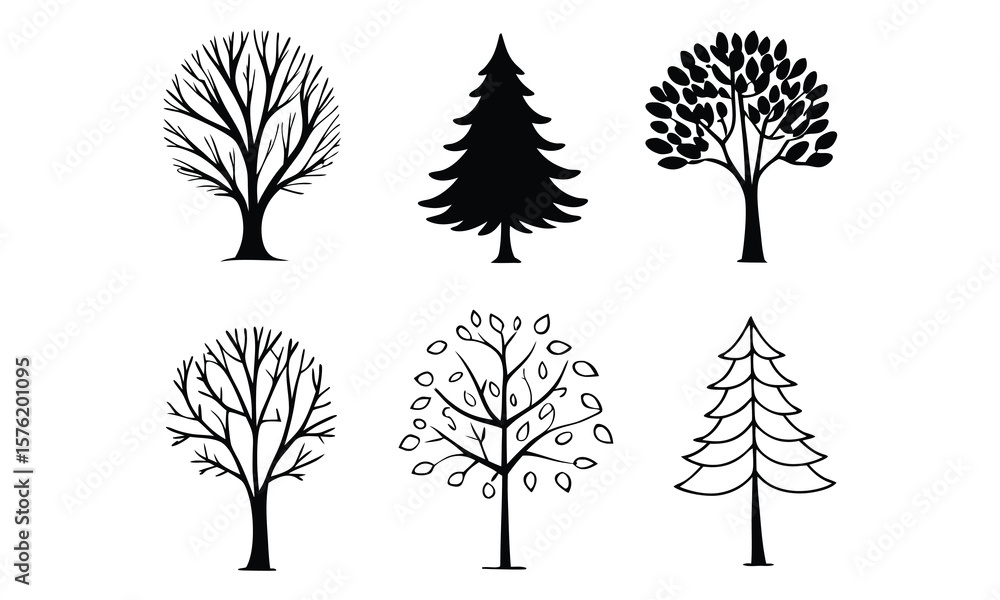 Fototapeta premium Assortment of Illustrated Tree Designs
