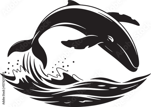 Dynamic Dolphin Jumping Ocean Wave Silhouette