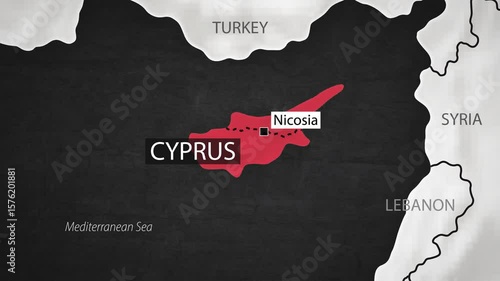 Cyprus Map - Fast Zooming from World Map. Animated Motion Graphics Shape Map of the Cyprus. 4K Resolution Stock Video for News, Vlogs etc.