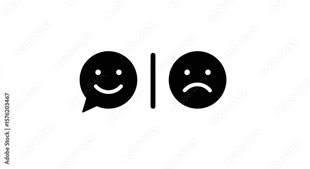 Happy and sad faces represent customer feedback and emotions isolated on white background Happy and sad faces represent customer feedback and emotions isolated on white background