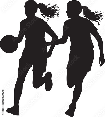 Dynamic Female Basketball Players in Action Silhouettes

