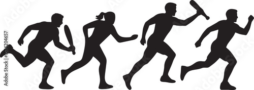 Powerful Silhouettes of Athletes Running in a Dynamic Relay Race