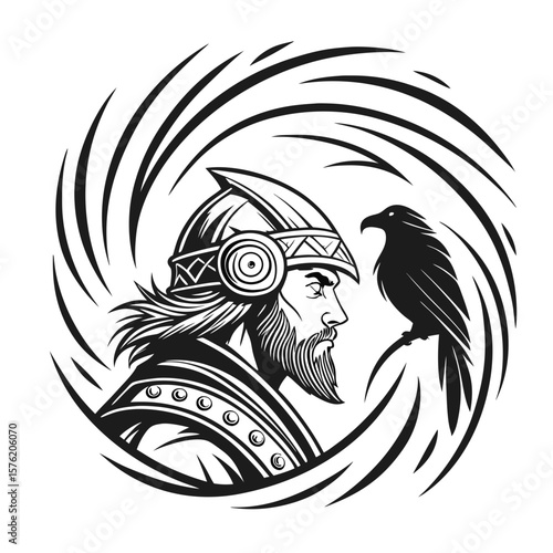 Viking Warrior and Raven Symbol of Norse Mythology