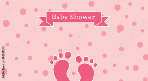 Celebrate new life adorable baby shower invitation pink footprints with gentle dots background
