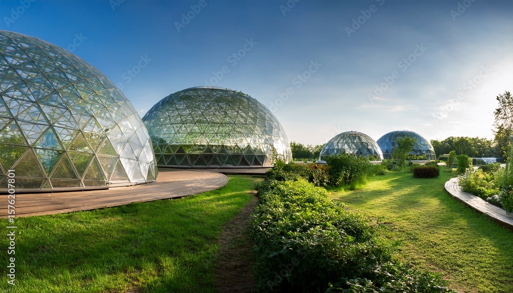 Obraz premium eco friendly park with geodesic domes