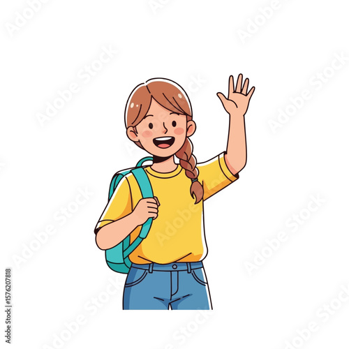 A funny cartoon illustration of a smiling school kid