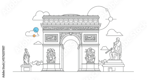 A sketch of the famous parisian arc de triomphe landmark