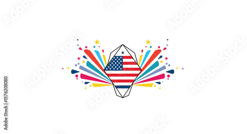 American flag geometric abstract burst explosion festive design