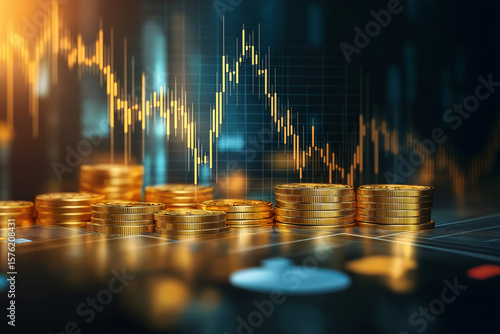 Global gold business investment market stock currency on growth finance economy money background with financial profit diagram or golden graph bank exchange and invest chart price foreign trade
