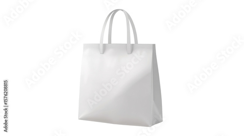 White paper bag 3D render icon with realistic texture isolated on white background