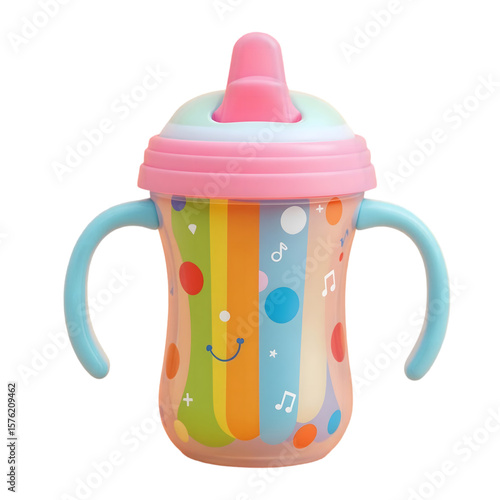 Colorful rainbow sippy cup for toddlers with handles