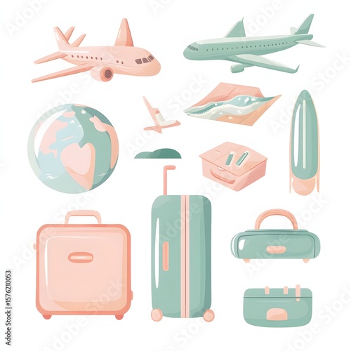 Colorful travel icons set.