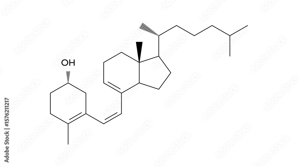 Fototapeta premium previtamin d3 molecule, structural chemical formula, ball-and-stick model, isolated image vitamin d precursor
