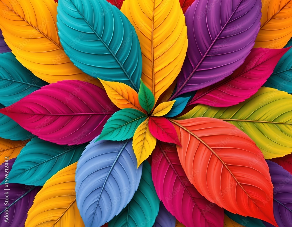 Fototapeta premium a vibrant and intricate flower with leaves in a spectrum of colors.