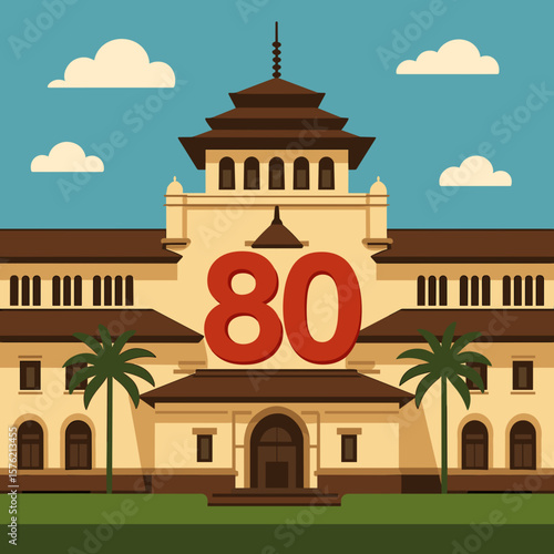 Gedung Sate Bandung design graphic, a cultural landmark suitable for posters, social media, and heritage themed promotional materials.