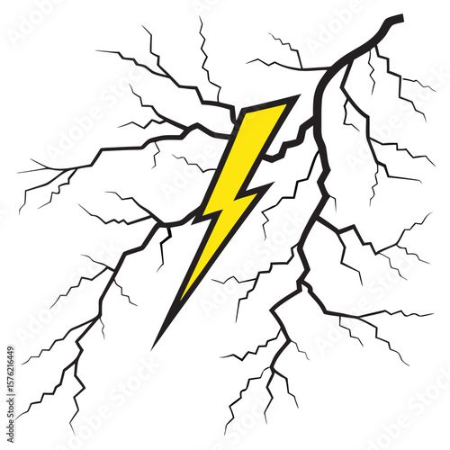 Dramatic lightning bolt striking through jagged storm clouds in a high-intensity weather scene