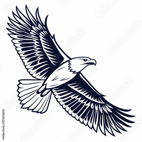 Dynamic illustration of an eagle soaring with detailed feathers and strong wings symbolizing freedom and strength in flight artwork