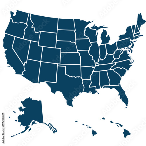Simplified United States map highlighting state boundaries and regional divisions for geographic reference and educational purposes