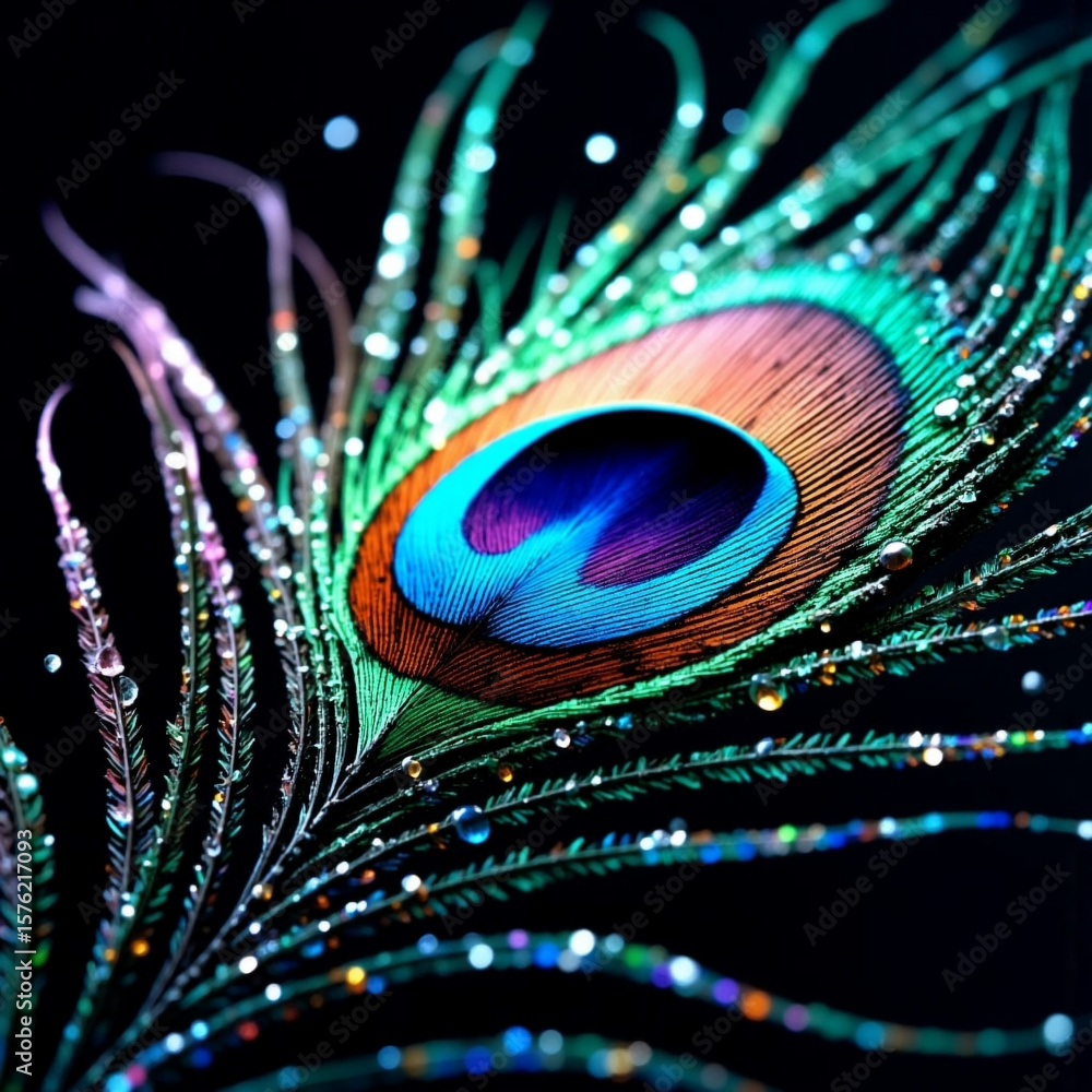 Naklejka premium Vibrant Close-Up of a Peacock Feather with Iridescent Colors