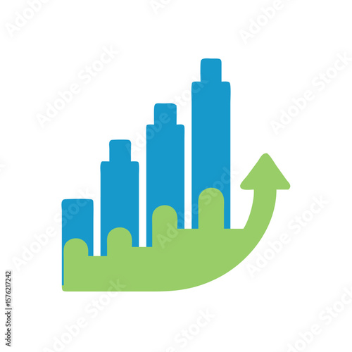 Blue Green Growth Chart with Upward Arrow Illustrating Population Increase for World Population Day