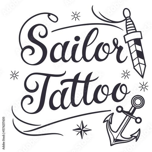 Elegant sailor tattoo design featuring classic nautical symbols with a blend of vintage and modern line art style perfect for tattoo artistry