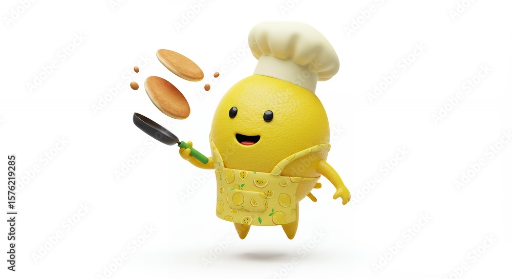 Cute yellow chef cooking pancakes Cute yellow chef cooking pancakes