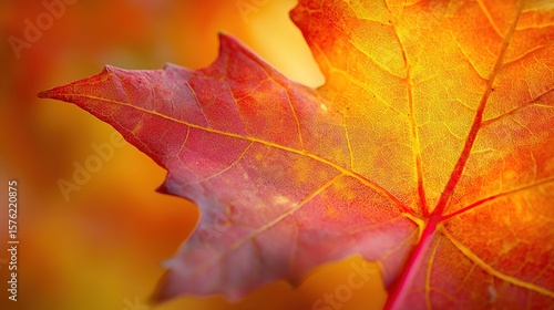 Wallpaper Mural Close-up of a vibrant autumn maple leaf showing intricate veins with warm red, orange, and yellow hues in soft focus. Torontodigital.ca