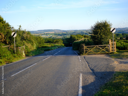 The open road in a Cornish landscape. Different views of small country roads close to Bodmin Moor on a warm summer evening. No cars or people.