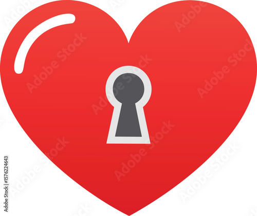 Red heart with gray keyhole and white highlight vector