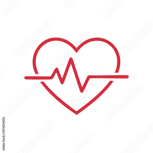 Red heart with electrocardiogram line pulse rhythm