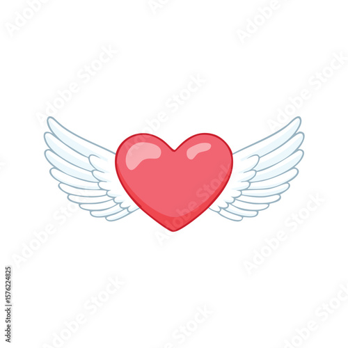 Red heart with white wings love flying