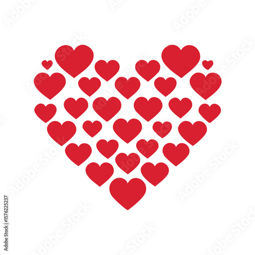 Red hearts forming a larger heart shape love symbol
