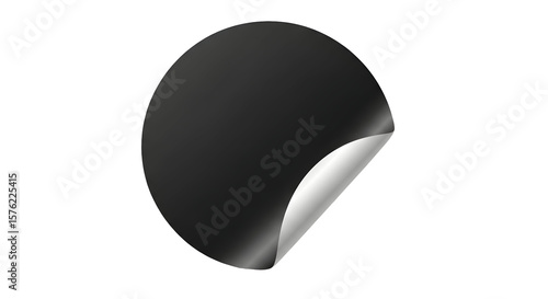 Dark gray round sticker with pealed corner