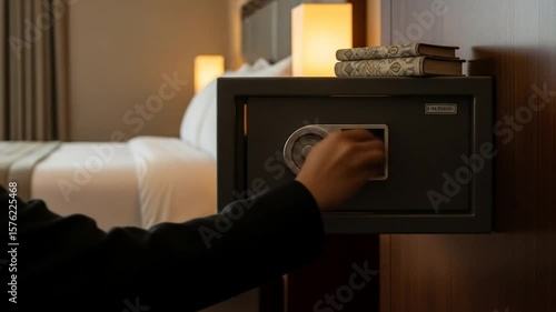 Hotel Room Safe: Guest Securing Valuables in Modern Accommodation, Digital Lock